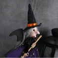 thumbnail image 4 of Halloween Witch Doll Decor with Broomstick for Indoor Outdoor Party Decoration, 9.4 Inch Hanging Witch Figurine for Home Display (Purple), 4 of 7