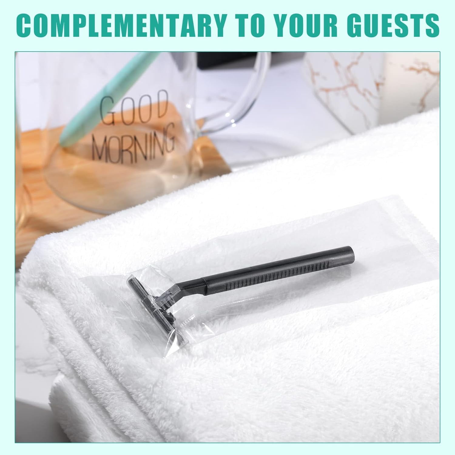 ABCISI 300 Pcs Disposable Razors Bulk with Clear Safety Cap Wrapped Twin Blade Shaving Razors for Men, Stainless Steel Blade, for Professional or Home Use, Black