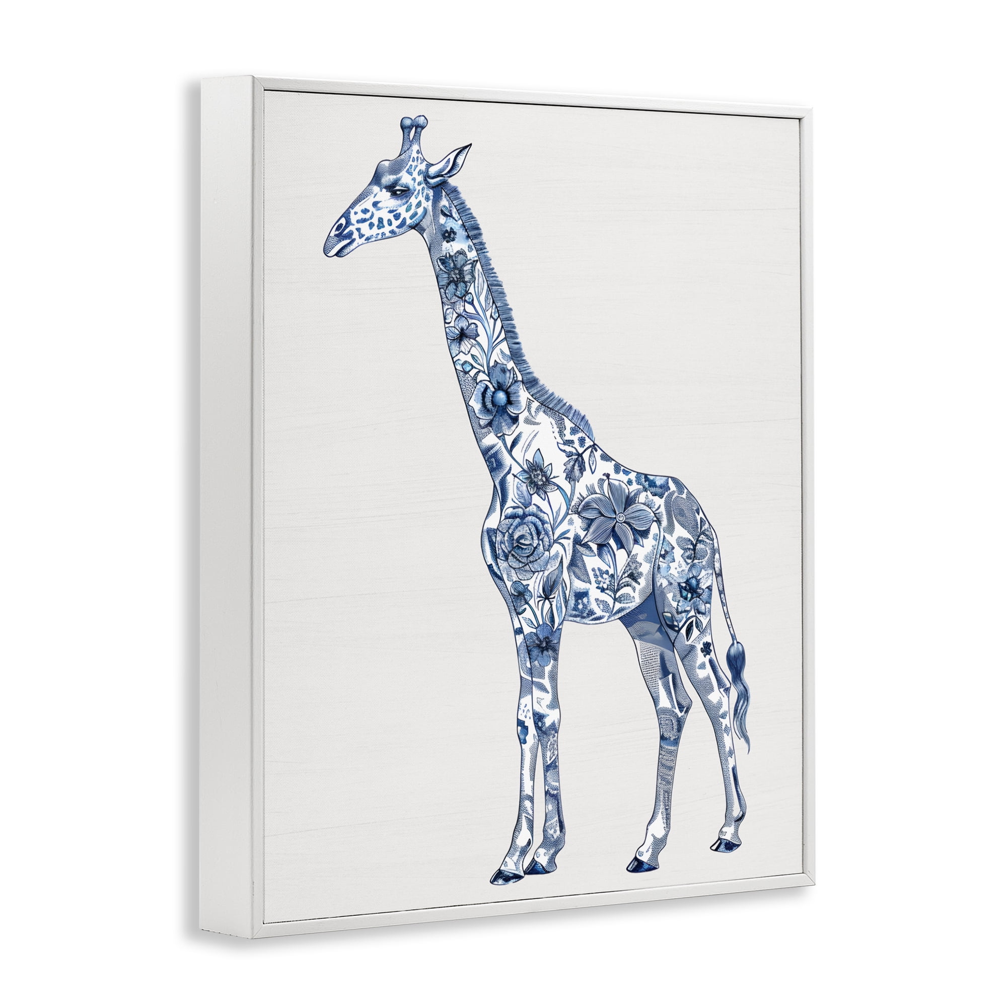 Vintage Toile Giraffe White Framed Giclee Art, design by Lettered and Lined