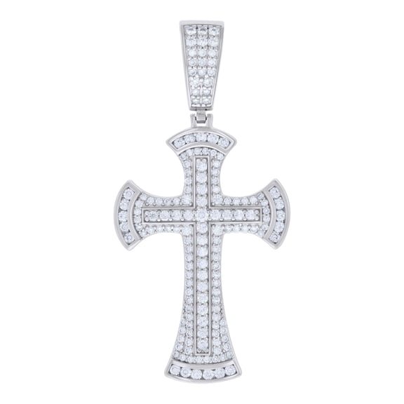925 Sterling Silver Moissanite Budded Cross Pendant Men's Tiered Charm 2.60 Ct.