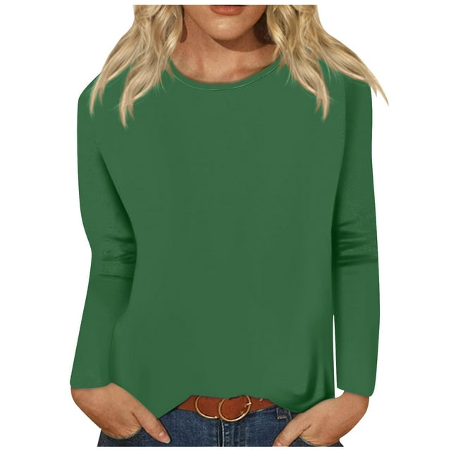 Timegard Womens Tops Long Sleeve Round Neck Solid Color Basic Tee Fall Casual Comfy Loose Tops Blouse
