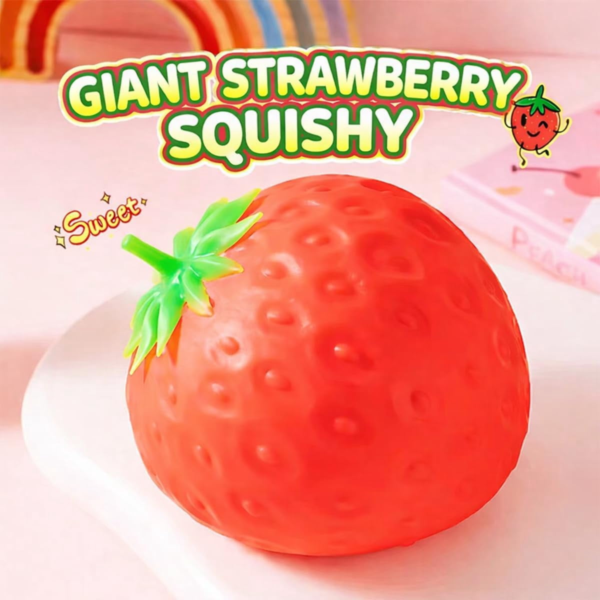 EVHRZN 7in Giant Strawberry Squishy, Jumbo Realistic Strawberry Stress Ball TPR, Large Squeeze Fruit Ball, Big Strawberries Squishies Fidget for Adults Party Favor Stress Relief
