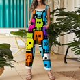thumbnail image 2 of EANJE Halloween Womens Overalls Jumpsuit Sleeveless Loose Jumpsuit Womens Overall Wide Leg Gothic Skull Floral Print Straps Romper Dressy Bib Overalls Fall Outfit Blue L, 2 of 3