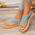 thumbnail image 6 of YgkuHd Women's Casual Flat Sandals Perforated Floral Upper Toe Post Style Elastic Ankle Strap Espadrille Sole Light Blue,9.5, 6 of 9