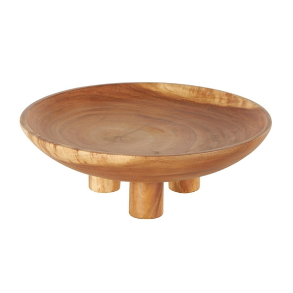 DecMode 17" Handmade Round Round Brown Teak Wood Decorative Bowl with Peg Legs