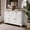 Distressed White, variant on OSHOME Farmhouse Solid Pine Buffet/Sideboard Cabinet with Drawers and Storage Doors – Rustic Cottage Style Dining Room Storage Cabinet in Corona Brown with Honey Pine Top