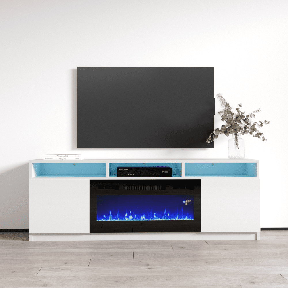 Reno 05 Electric Fireplace Modern 63" TV Stand White