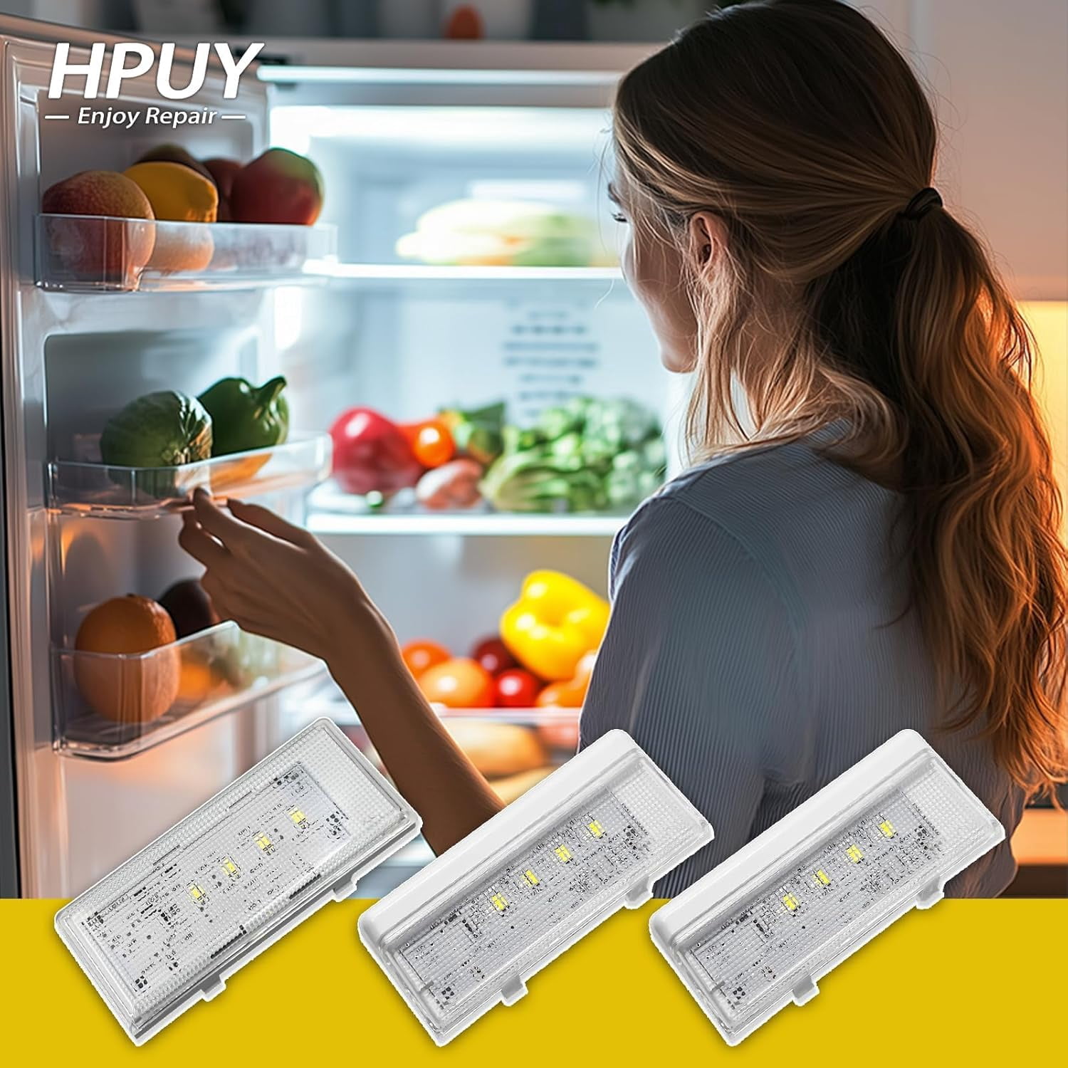 W10515058 W10515057 Refrigerator LED Light 3PCS with Cover Compatible for Kenmore Maytag Whirlpool Refrigerator LED Light Replacement Replace WPW10515058 WPW10515057