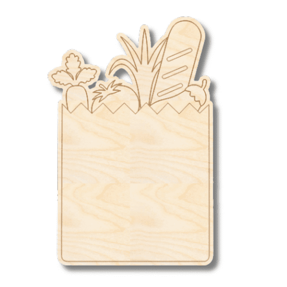 Unfinished Wood Etched Grocery Bag Shape 14" / 1/8"