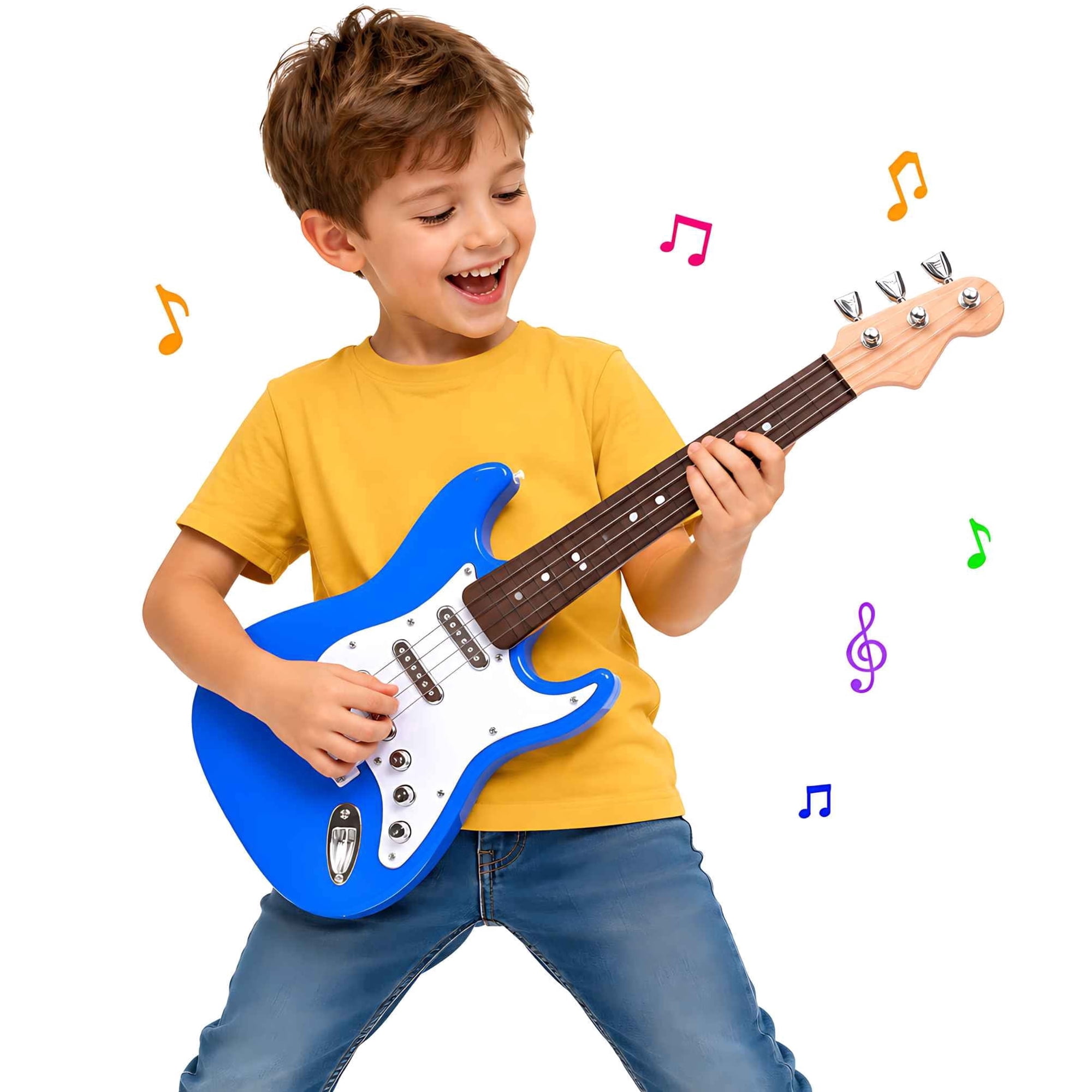 17 inch Electric Guitar Toy for Kids Age 3-12, 4 String Musical Instrument with Strap, Red Portable Learner Playset for Boys Girls