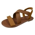 thumbnail image 1 of Adult Women Sandal Womens Sparkly Sandals Size 9 Ladies Summer Flat Sandals Rome Retro Pure Colour Beach Soft Bottom Elastic Strap Large Female Sandal(Brown,8), 1 of 6