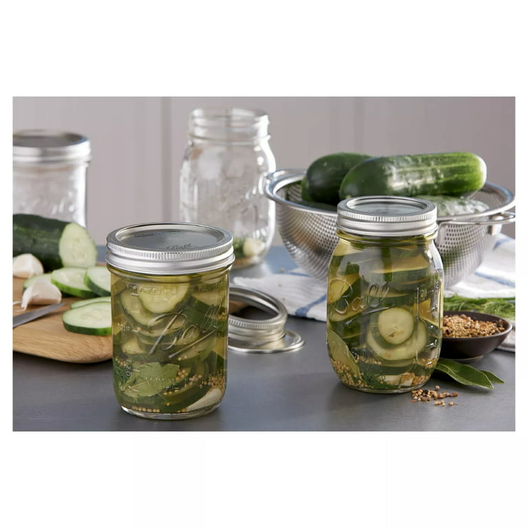 [6 Pack] 16 oz. Regular-Mouth Glass Mason Jars with Metal Airtight Lids and  Bands for 1 Pint Canning, Preserving, & Meal Prep