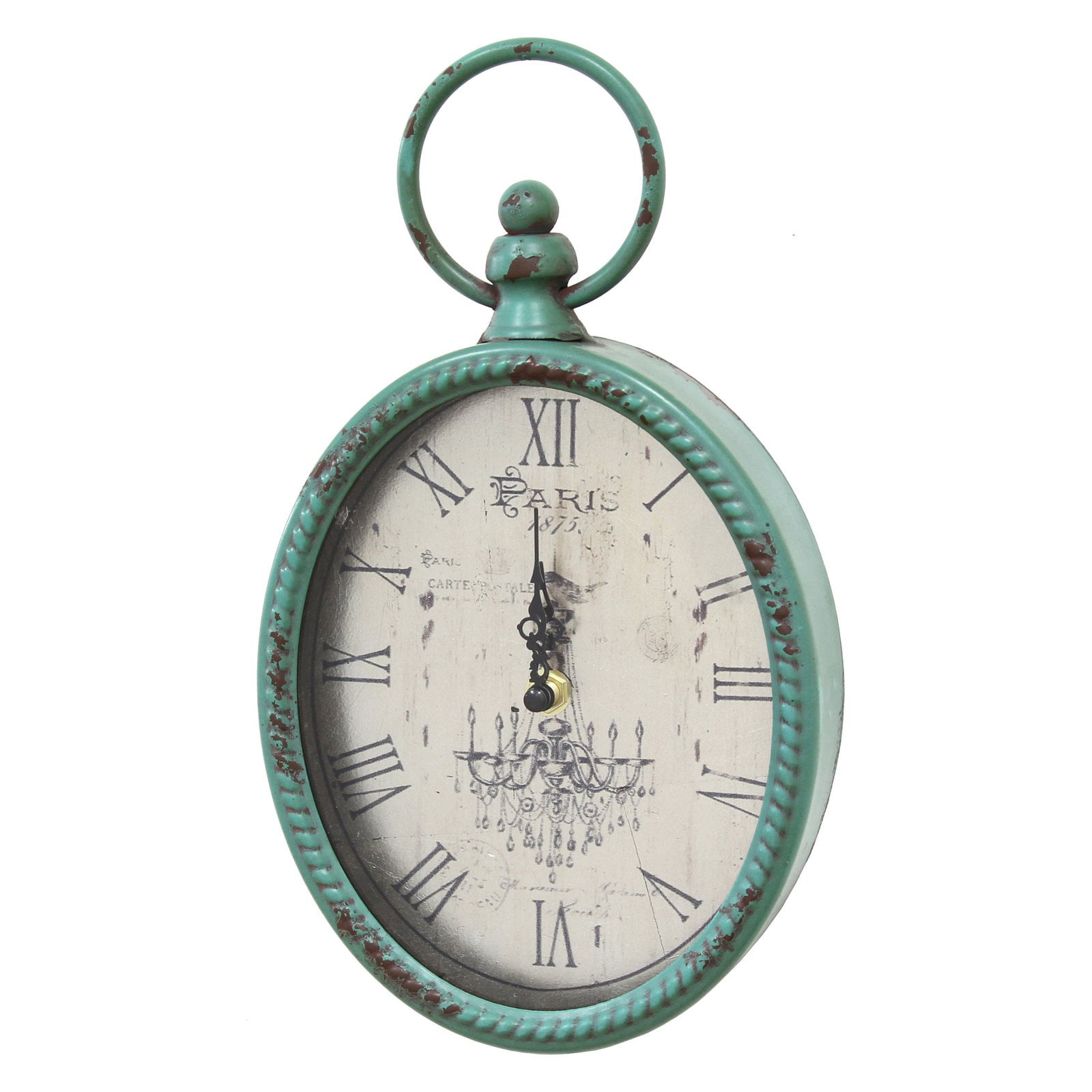New Farmhouse Chic Rustic Vintage Antique Style TEAL BLUE CLOCK Mantel Clock 