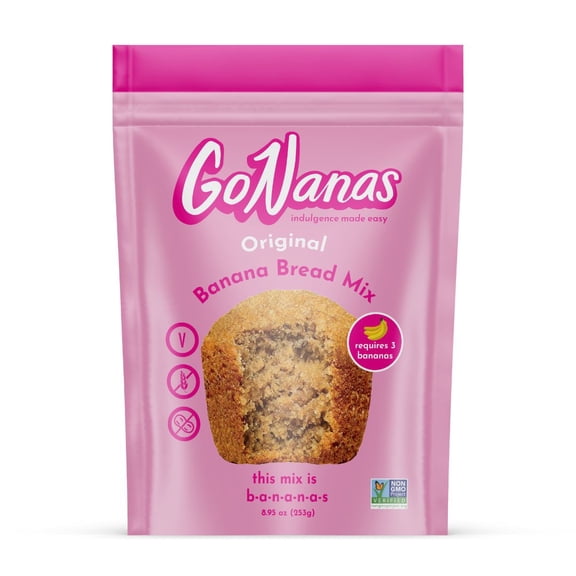 GoNanas Original Oat Flour Banana Bread Mix, Suitable for Plant Based Vegan Diets, Gluten Free Dairy Free Snacks, Healthy Snacks For Adults, Muffin Mix, Nut Free, Cupcakes Dessert, NON-GMO, 1pk