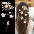 thumbnail image 3 of 7 PCS Bridal Flower Wedding Hair Clips Crystal Pearl Hair Pins Headpiece Side Bridal Comb Gold Wedding Hair Accessories Jewelry for Brides Bridesmaids Women Girls Updo(Pink), 3 of 4