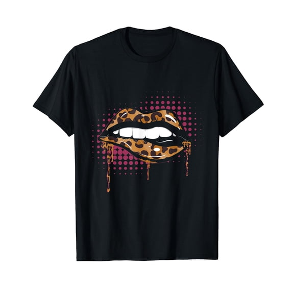 Flaming Leopard Lips Cheetah Animal Womens Lip Print T-Shirt