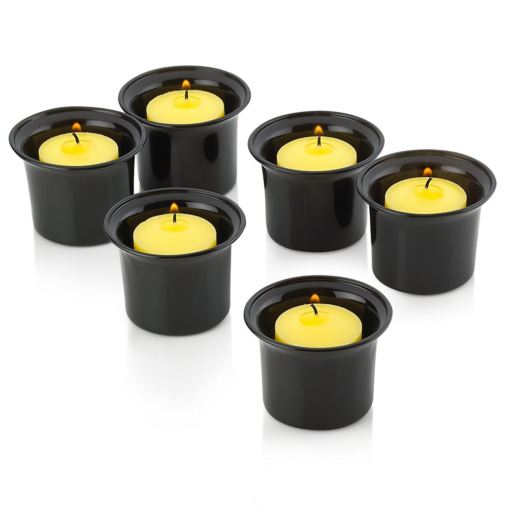 Black Glass Lip Votive Candle Holders With Citronella Yellow Votive