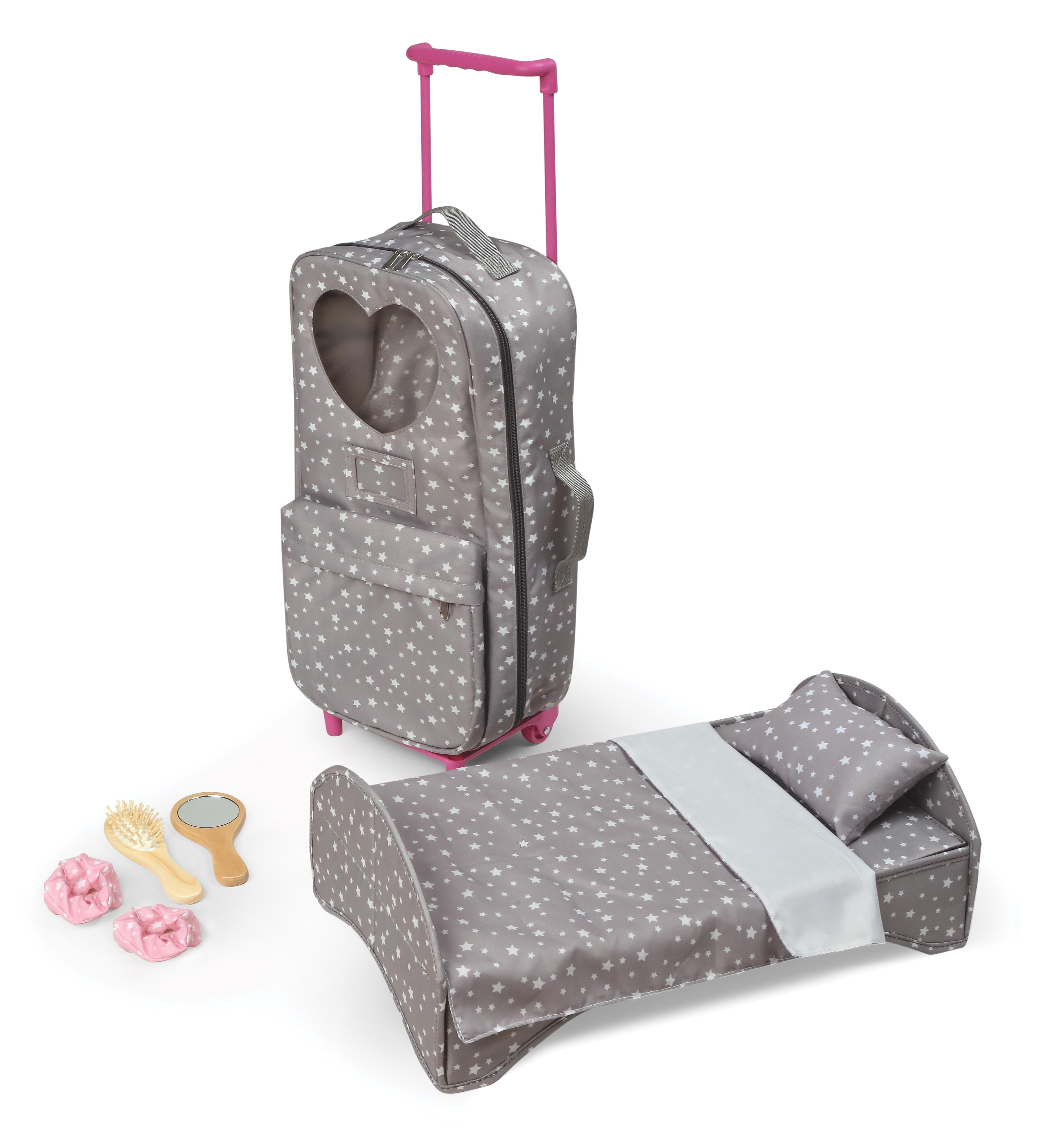 Badger Basket Travel And Tour Trolley Carrier With Bed for 18-Inch Dolls -  Gray/Stars - Fits American Girl, My Life As & Most 18 inch Dolls