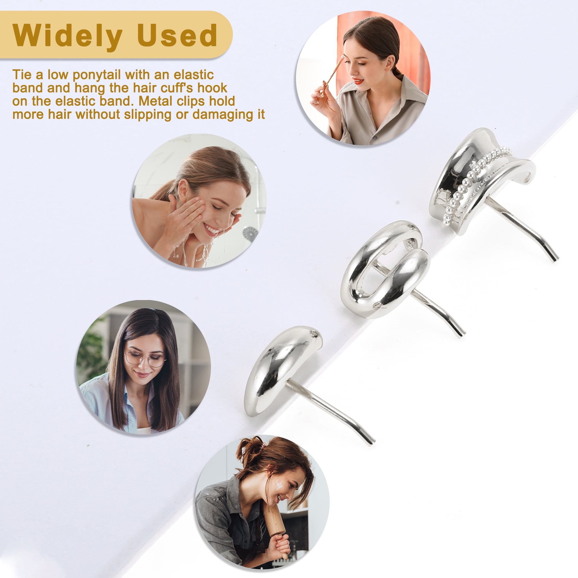 Unique Bargains 3 Pcs Ponytail Buckle Hair Clip Strong Hold silver tone