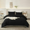 thumbnail image 2 of DNG Luxury 1 Piece Pom Pom Plain Pattern Comforter Set, 800 Thread Count, 100% Egyptian Cotton, White Vintage Pom-Pom Fringe Super Soft (Full/Queen Size Black Color), 2 of 9