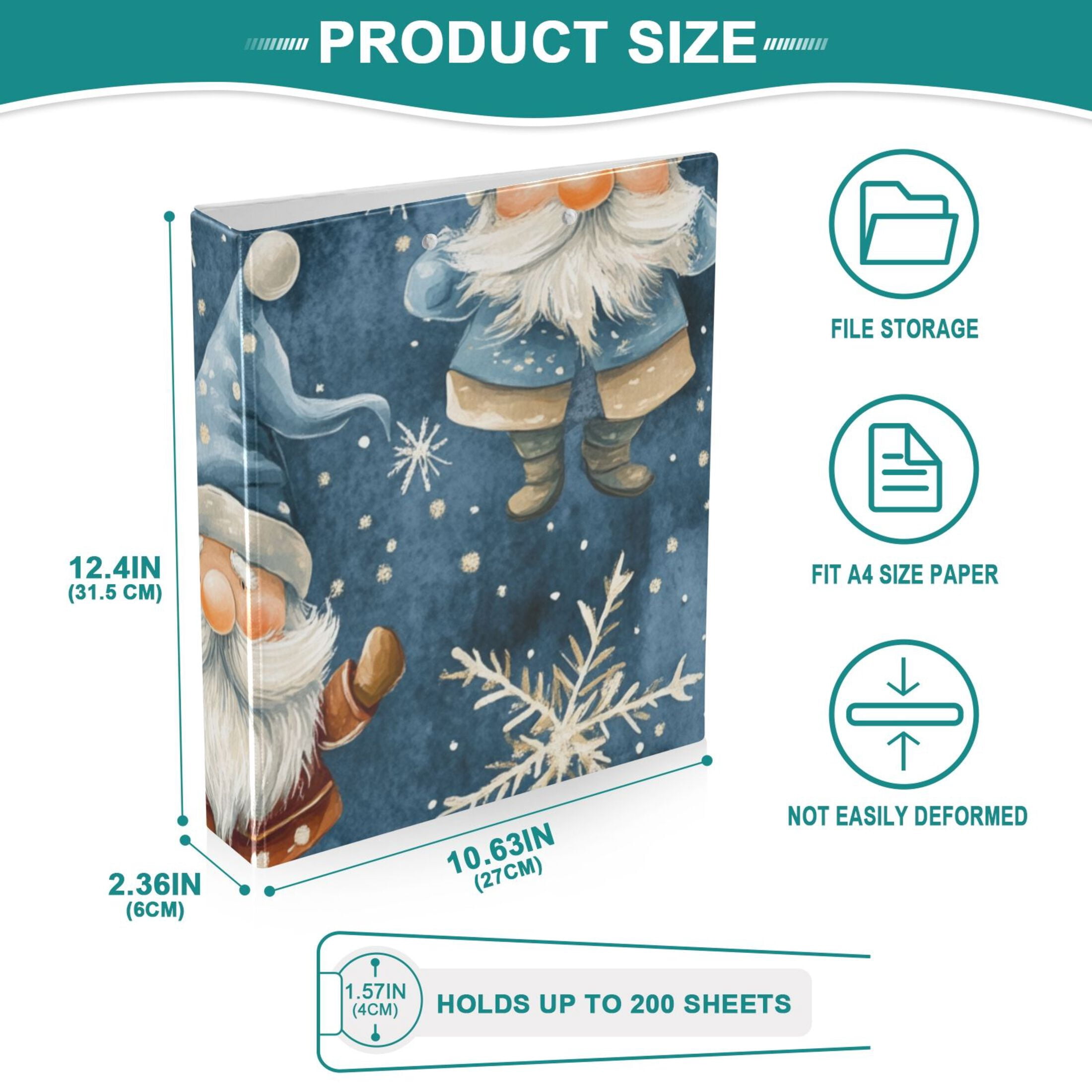 Gnomes Star Snowflakes 3 Ring Binders 1.5 inch Hardcover File Folders with Interior Pockets A4 Size Organizer for School Office Hospital