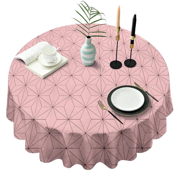 Pink Geometric Lattice Pattern Round Tablecloth 60"x60",Wrinkle Wipeable Table Cloth for Kitchen Dining Room Picnic Patio Party