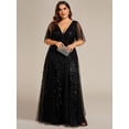 thumbnail image 4 of AURA Women's Plus Size Sequin Embroidered Formal Evening Gown V-Neck Sheer Short Sleeve A-Line Mother of Biride Dress, 4 of 7