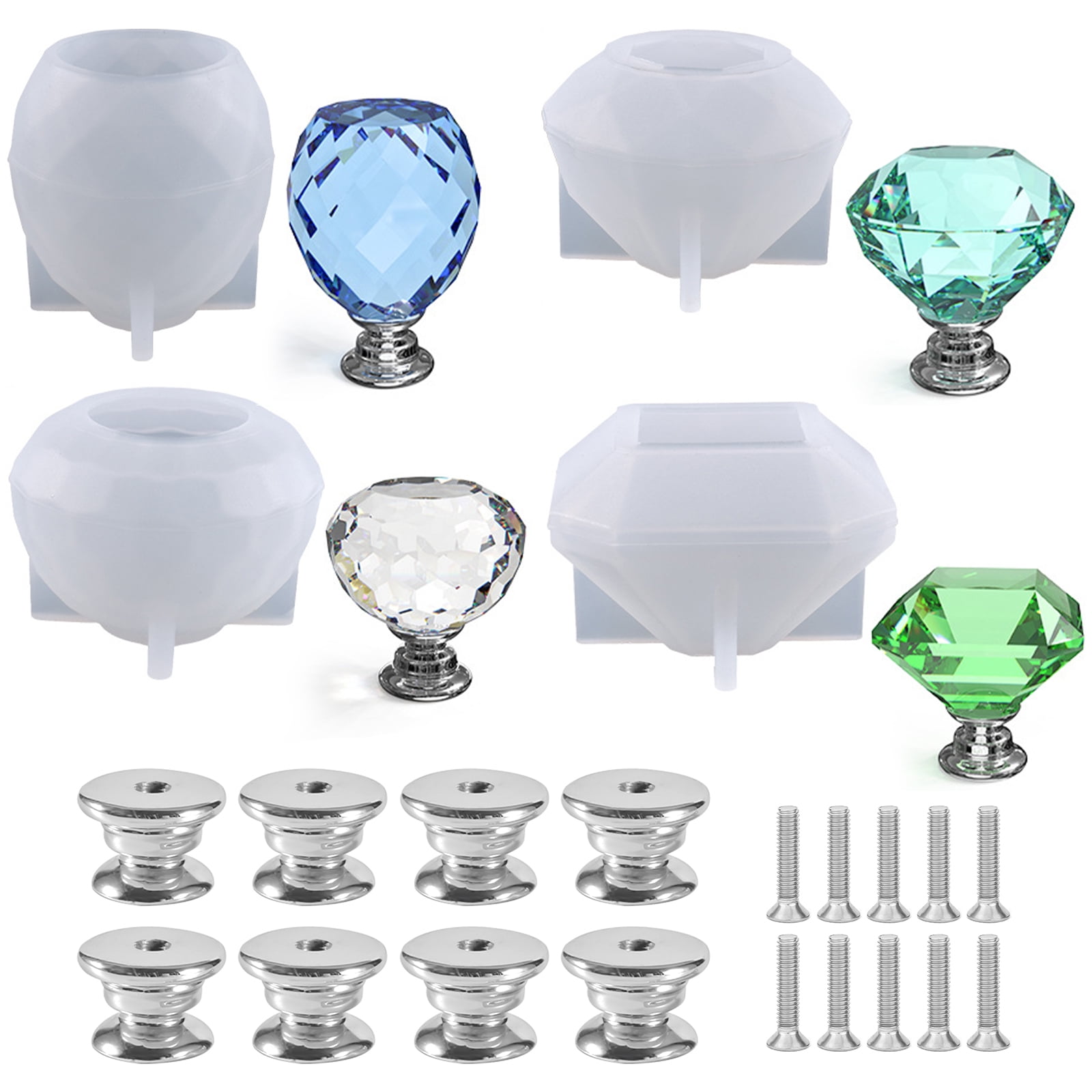 4 Pcs Drawer Knob Silicone Mold, Crystal Silicone Molds for Resin, Door