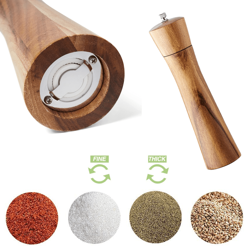 Finnhomy Salt and Pepper Grinder Set, Acacia Wood Adjustable Coarseness Pepper  Mill with Wooden Stand, Cleaning Brush & Spoon, Pepper Grinder Refillable,  2 Pack Salt and Pepper Shakers, 8.5 Inches price in