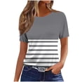 thumbnail image 2 of Fengqque Women's Short Sleeve Tops Crewneck Striped T Shirts Tops Slim Fit Cotton-like Basic Casual Tees Gray-A XL(XL), 2 of 4