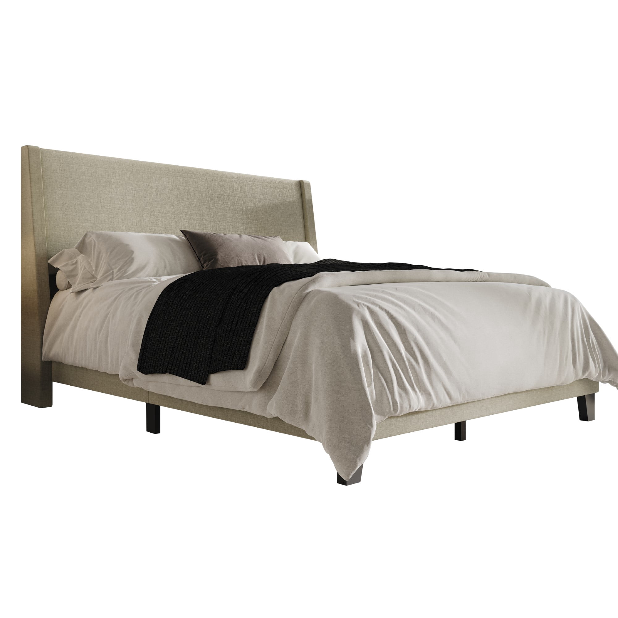 Home Design Sidney Full Upholstered Panel Bed with Durable Engineered Wood and Recycled Materials, Dark Beige, Easy Assembly