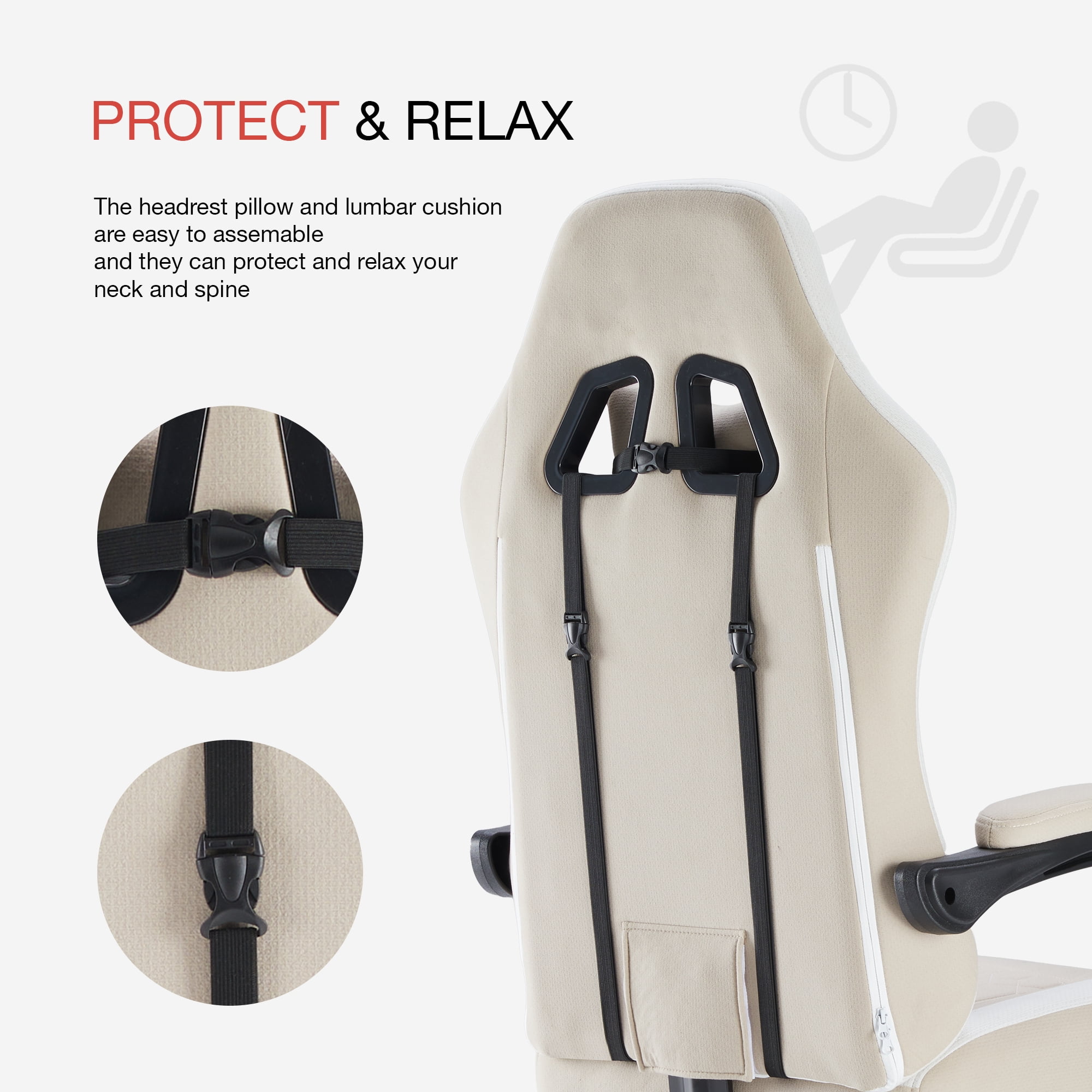 MCQ Computer Gaming Task Chair, High Back Ergonomic with Linkage Armrests, Footrest and Lumbar Support, 360° Swivel Wheels, Khaki