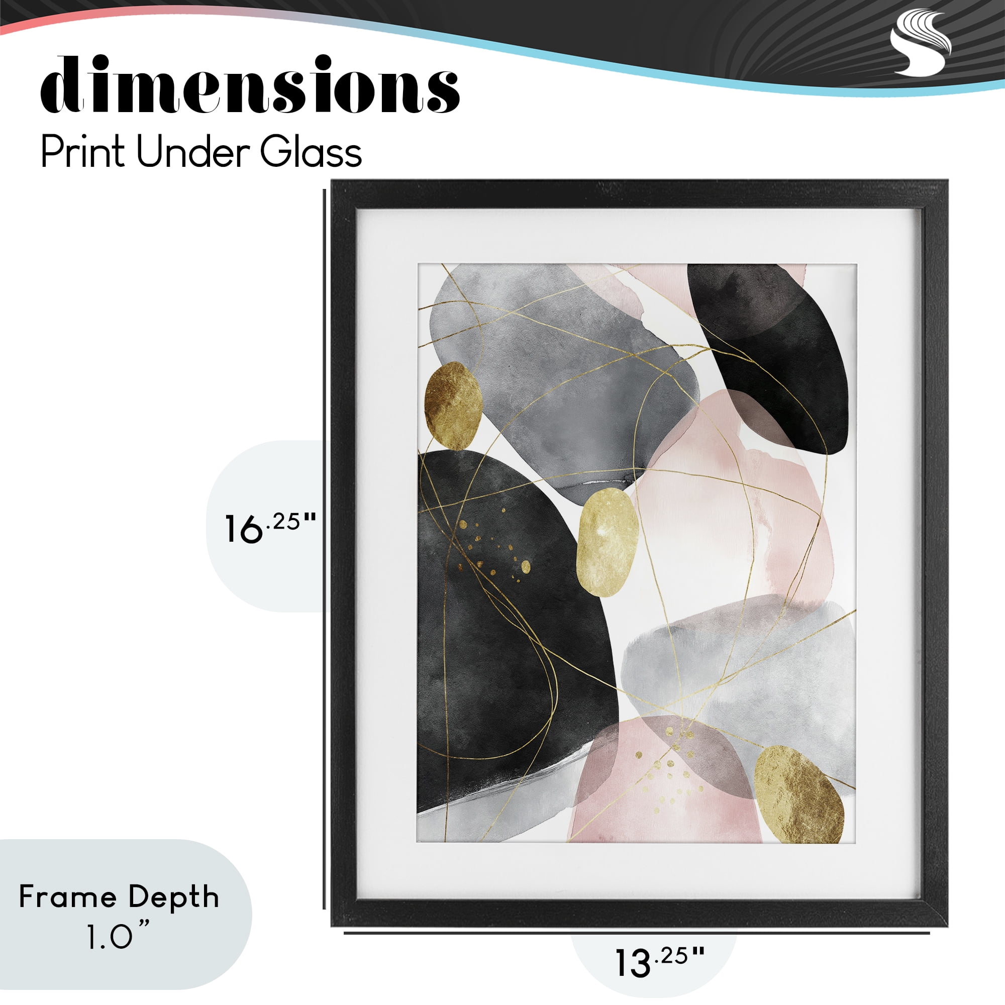 Stupell Industries Gilded Echoes Shapes Black Framed Print Under Glass, design by Svetlana Aleynikova