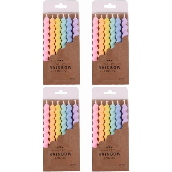 24-Count Rainbow Spiral Birthday Candles with Holders, Party Candles, Cake Candles