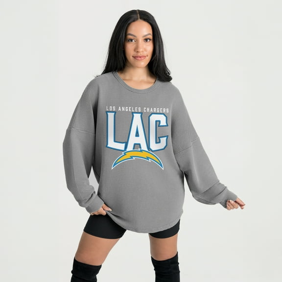 Women's Gameday Couture Gray Los Angeles Chargers Oversized Pure Motion Corded Sweatshirt
