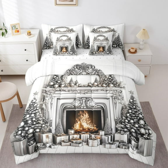 Castle Fairy Teenager Christmas Gifts 7-Piece Twin Bedding Sets,Xmas Tree Bedding Comforter Set,Festival Theme Breathable Sheet Sets,Breathable Home Decor