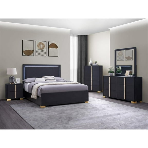Pemberly Row 5-piece Contemporary Wood Queen Bedroom Set Black and Gold
