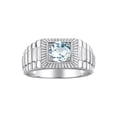 thumbnail image 1 of RYLOS Men's Ring Sterling Silver Ring, 7MM Round Shape Gemstone Designer Style Rings Aquamarine March Birthstone Rings Silver Size 12, 1 of 7