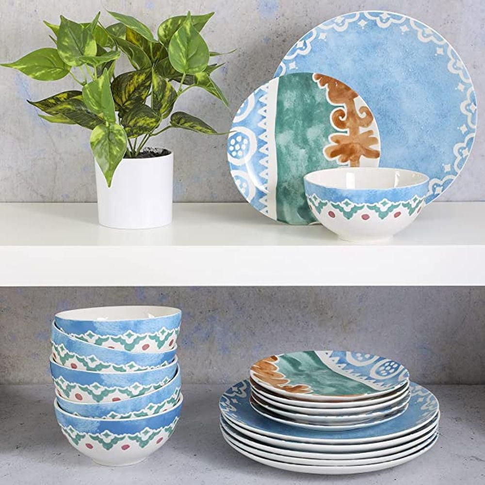 Tia Mowry 12 Piece Fine Ceramic Dinnerware Set, Blue