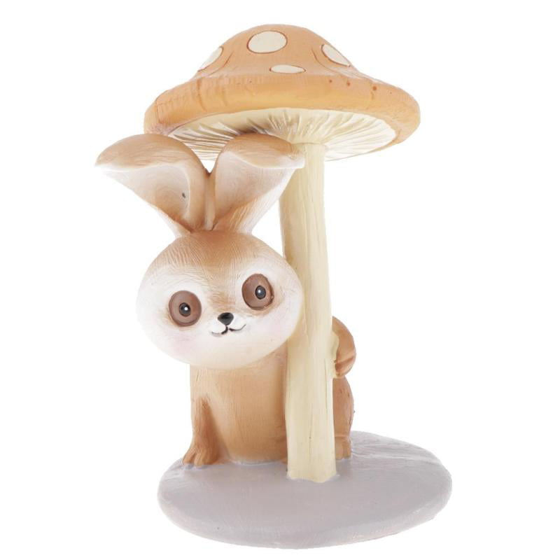 Cute Resin Mushroom Rabbit Crafts Animal Figurine Ornament DIY Decoration 