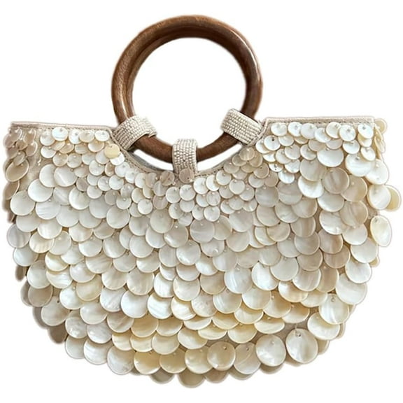 CAILDANL Shell Beaded Clutch Purse for Women Luxury Handmade Top Handle Bag Beach Evening Handbag for Summer Vacation
