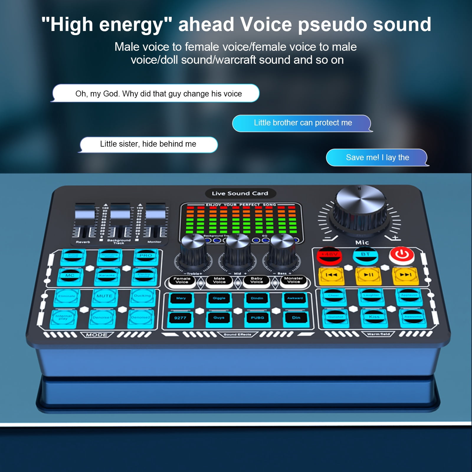 Live Sound Card Interface with DJ Mixer Effects and Voice Changer Bluetooth Stereo