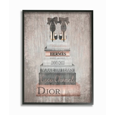 Stupell Industries Book Stack Heels Metallic Pink Graphic Art Black Framed Art Print Wall Art, 24x30, by Amanda Greenwood