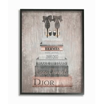 Stupell Industries Book Stack Heels Metallic Pink Graphic Art Black Framed Art Print Wall Art, 24x30, by Amanda Greenwood