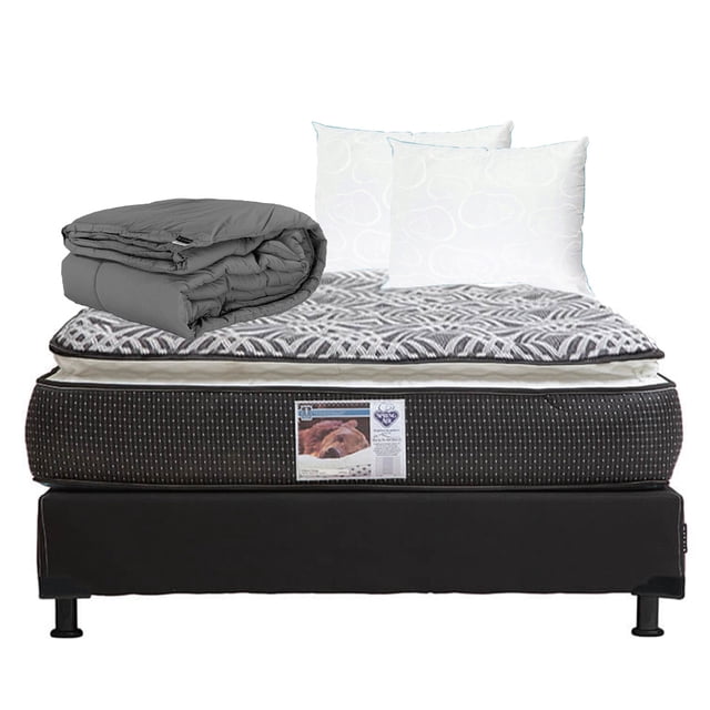 Colchón Matrimonial Omega Spring Air + Box + 2 Almohadas Osos + Edredón Homy