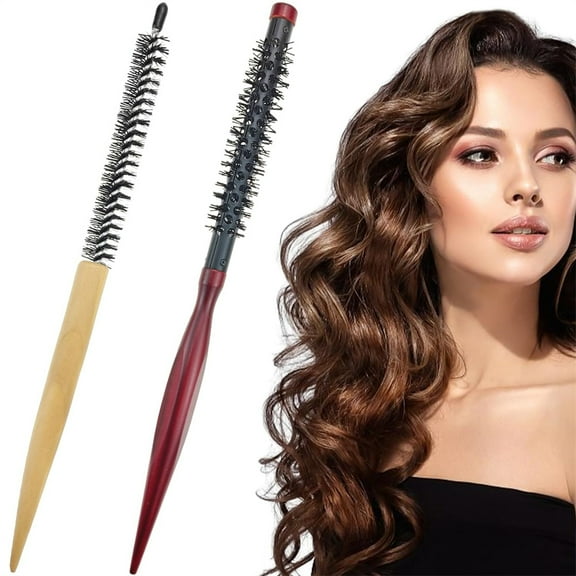 Duslogis 2 Pcs Small Round Hair Brush Mini Round Wood Brush Roller Quiff Hair Combs Nylon Bristles Hair Brushes Salon Hairdressing Brushes for Blow Drying Curly Hair Styling Bangs Beard Care