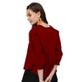 thumbnail image 3 of eloria Women's Top V Neck Full Sleeve Pleated Button Down Cotton T-Shirt, Color: Maroon | Size: L, 3 of 6
