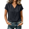 thumbnail image 2 of Tqcoqu Womens Cotton Linen Button Down Shirts,Casual Short Sleeve Solid Summer Blouses Tops with Pocket,Black Women's M-XXXL, 2 of 8