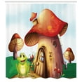 thumbnail image 3 of Frog Shower Curtain, Cartoon Illustration of Funny Animal Near a Mushroom House in Fantasy Fairytale Forest, Fabric Bathroom Set with Hooks, 69W X 84L Inches Extra Long, Multicolor, by Ambesonne, 3 of 3