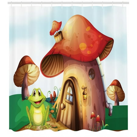 Frog Shower Curtain Cartoon Illustration Of Funny Animal Near A